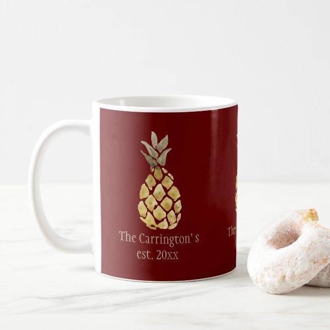 Caneca de Café Vermelha Rústica com Nome Personali (Com Donut)