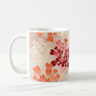 Caneca De Café Vermelho alaranjado & flores de creme retros