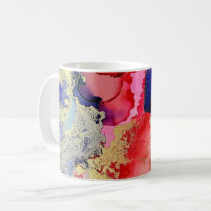 Caneca De Café Vermelho Azul de Arte Moderna Dourado