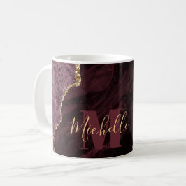 Caneca De Café Vermelho Borgonha & Dourado Falso Brilho Mármore Á