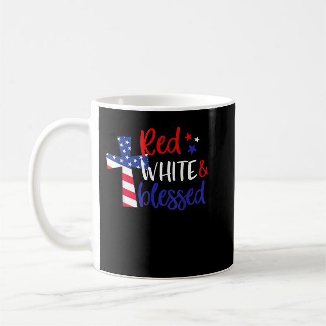 Caneca De Café Vermelho Branco abençoado americano Jesus Cruz Cri (Esquerda)