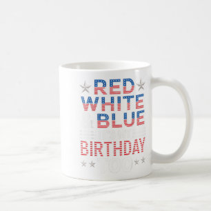 Caneca De Café Vermelho Branco &amp; Azul É Meu Aniversário També