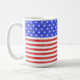 CANECA DE CAFÉ VERMELHO BRANCO AZUL GLITTER OLHA ESTRELAS STRIPES