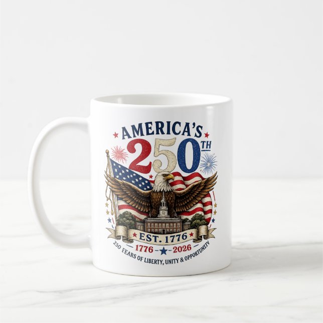 Caneca De Café Vermelho Branco Azul Quatro De Julho (Esquerda)
