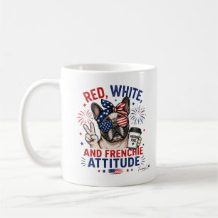 Caneca De Café Vermelho Branco e Atitude Frenchie Café Patriótico