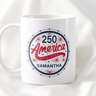 Caneca De Café Vermelho Branco e Azul 250º Aniversário da América