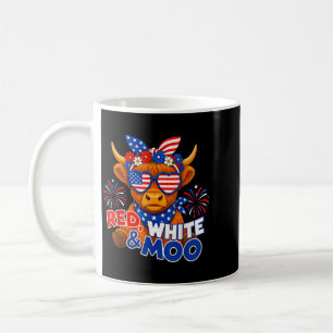 Caneca De Café Vermelho Branco E Moo Patriótico Divertido Vaca Hi