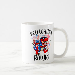 Caneca De Café Vermelho Branco E Rawr Engraçado Dino T-rex Dinosa