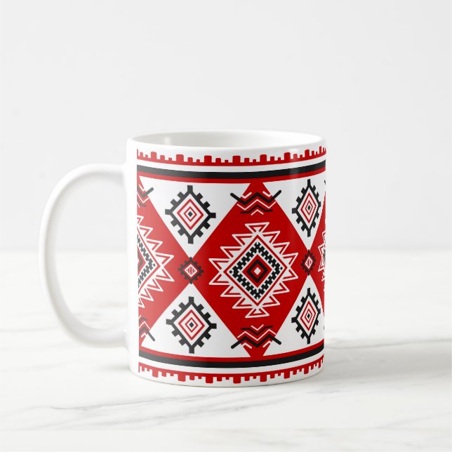 Caneca De Café Vermelho branco preto étnico, motivos ucranianos. (Esquerda)