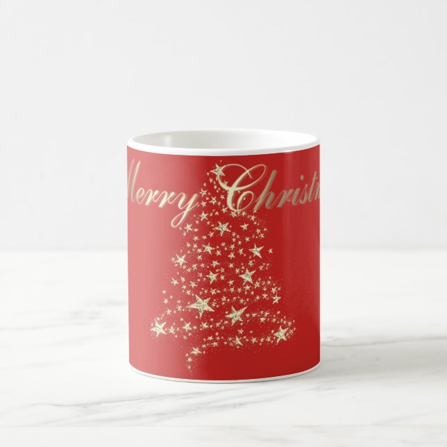 Caneca De Café Vermelho brilhante elegante, Árvore de Natal Doura (Centro)