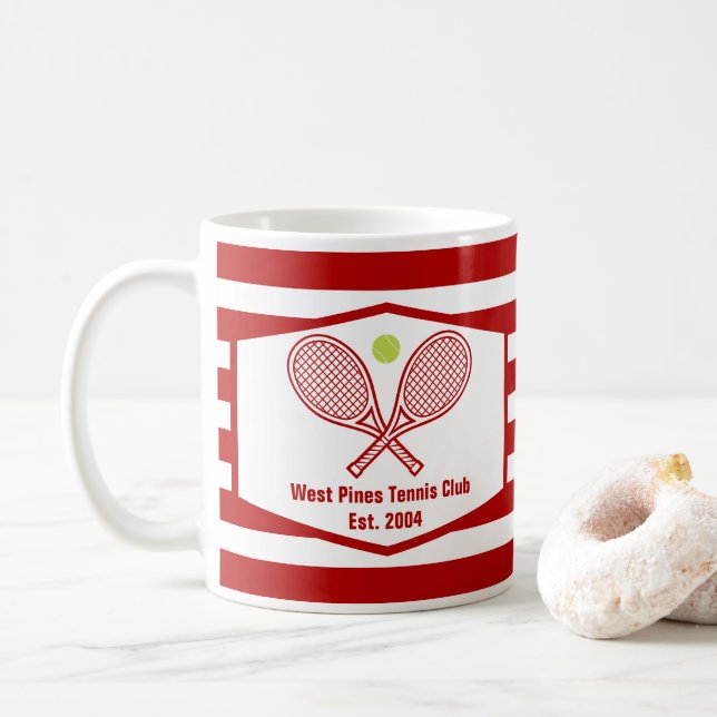 Caneca De Café Vermelho do Clube de Tênis Personalizado (Com Donut)