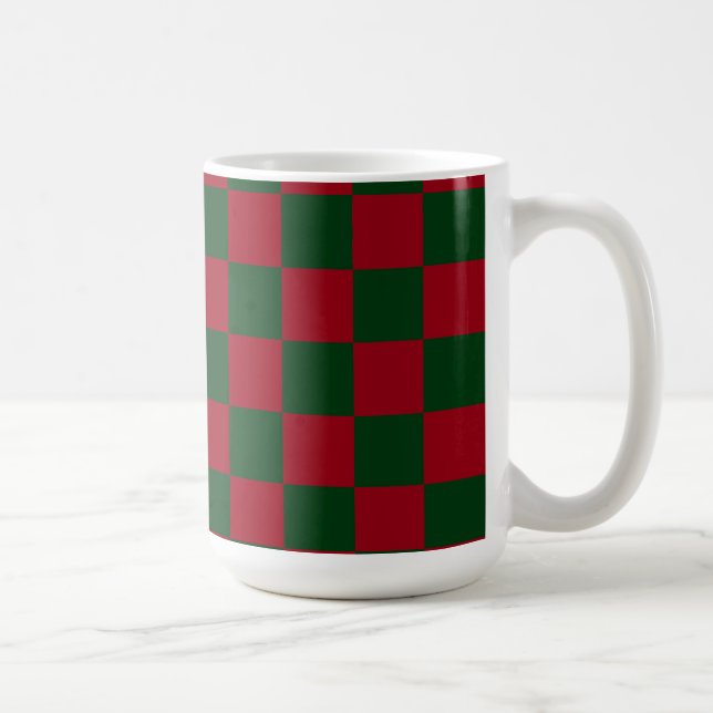Caneca De Café Vermelho e Verde Clássico Xadrez de Natal Estampad (Direita)