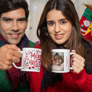 Caneca De Café Vermelho Falso Folhas Alegre Natal Férias Foto