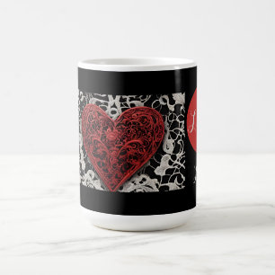 Caneca De Café Vermelho Moderno e Lace Negro