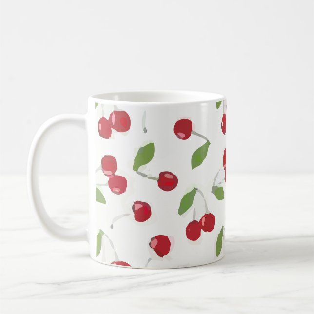 Caneca De Café Vermelho Padrão de Cereja (Esquerda)