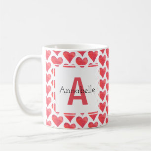 Caneca De Café Vermelho personalizado teste padrão do monograma