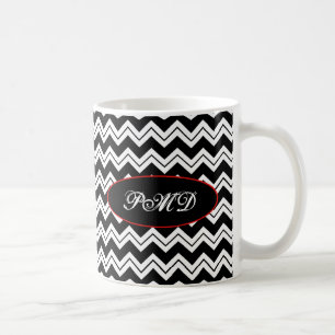 Caneca De Café Vermelho Preto e Branco Monograma Chevron Zizzag