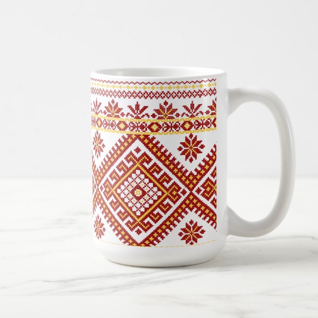 Caneca De Café Vermelho transversal ucraniano clássico do ponto (Direita)