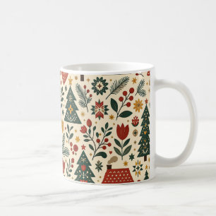 Caneca De Café Vermelho Verde Natal Botânico Folclórico Nórdico