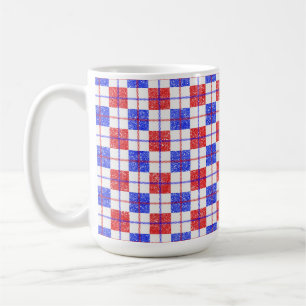 CANECA DE CAFÉ VERMELHOS BRANCOS BRANCOS OLHAM PARA O PADRÃO XADR