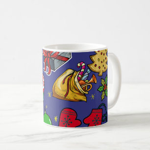 Caneca De Café Vermelhos Vermelhos Azuis Coloridos da Vintagem de