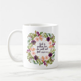Caneca De Café Versículo Bíblico Cristão Floral Rosa Roxo