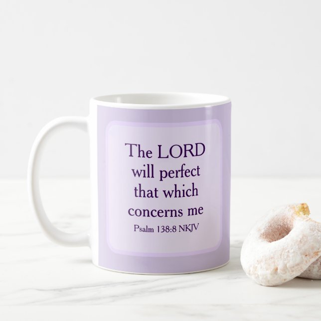 Caneca De Café Versículo Bíblico da Fé Cristã Roxo Claro (Com Donut)