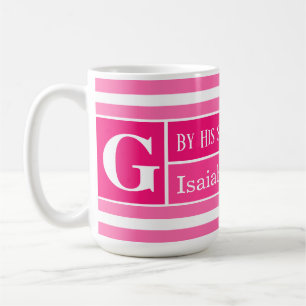 Caneca De Café Versículo Bíblico de Cura Listras Rosa e Branco In