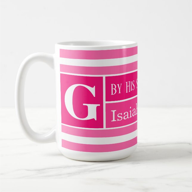 Caneca De Café Versículo Bíblico de Cura Listras Rosa e Branco In (Esquerda)