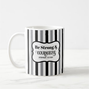 Caneca De Café Versículo Bíblico Forte e Corajoso Preto e Cinza