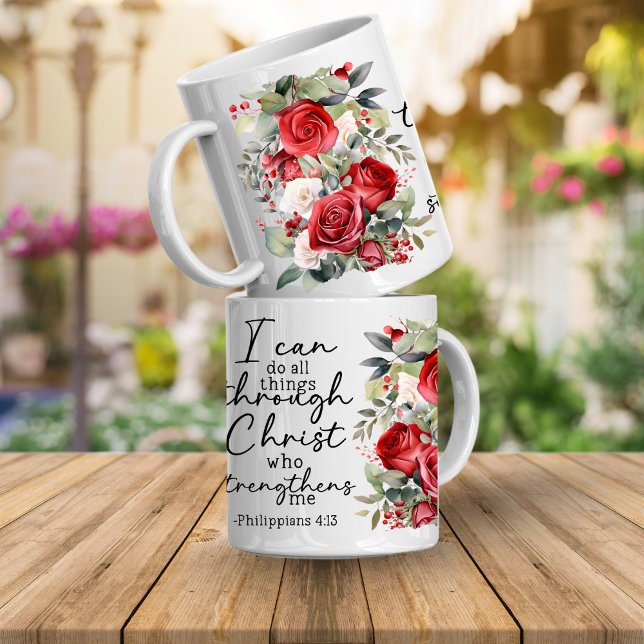 Caneca de Café Versículo Bíblico Posso Fazer Todas (Bible verse. I can do all things through Christ who strengthens me Philippians 4:13)