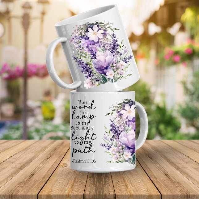 Caneca de Café Versículo Bíblico Sua Palavra é uma (Bible verse floral mugs)
