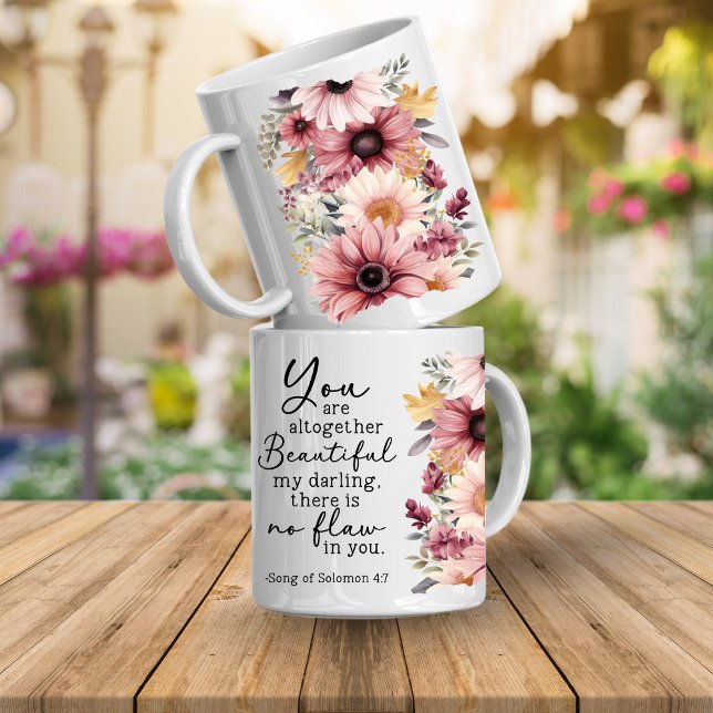 Caneca de Café Versículo Bíblico Você é Bela (Bible verse floral mugs)