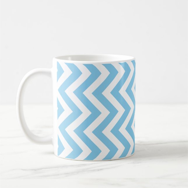 Caneca De Café Vert médio branco e azul bebê. Padrão Chevron (Esquerda)