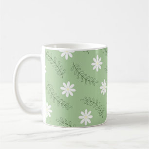 Caneca De Café Vertical Elegante Floral Verde Sage Retroativo Y2K
