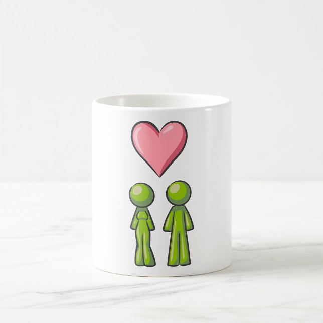 Caneca De Café Vertical Stick Figura Casal Coração Rosa (Criador carregado)