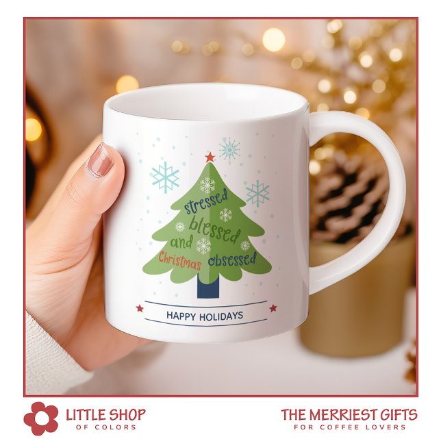 Caneca De Café Vestido Abençoado Natal Obcecado Personalizado (Criador carregado)