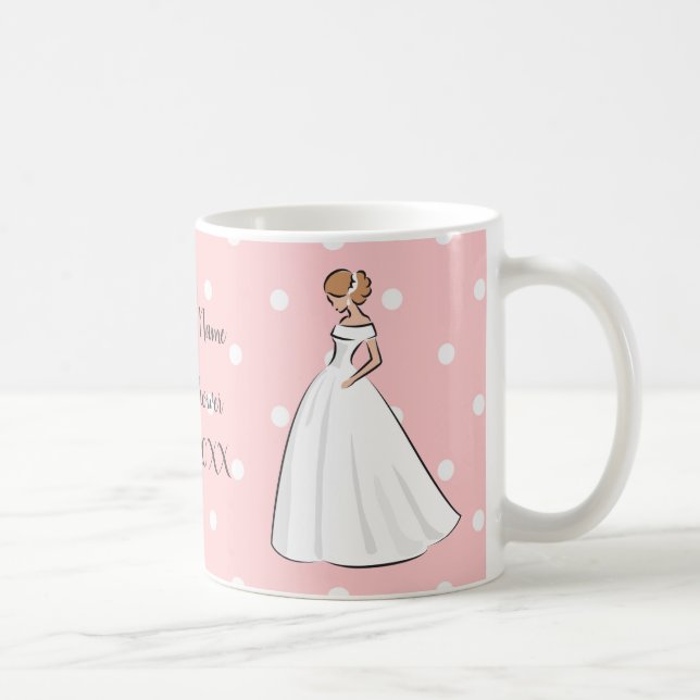 Caneca De Café Vestido de noiva rosa com bolinhas brancas Fofo ka (Direita)