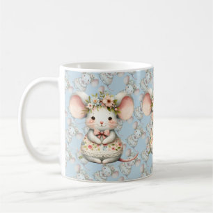 Caneca De Café Vestido Floral de Rato Fofo Coroa de Flores