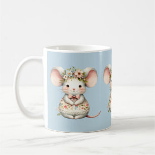 Caneca De Café Vestido Floral de Rato Fofo Coroa de Flores