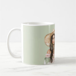 Caneca De Café Vestido Rosa Verde Feminino Chapéu