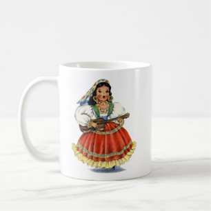 Caneca De Café Vestido Tradicional de Menina Mexicana Antiga