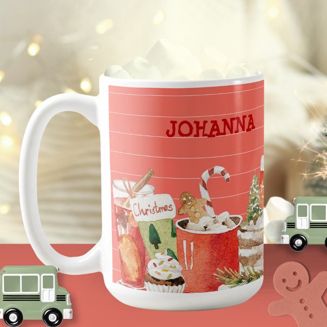 Caneca De Café Vestidos de Natal - Cor de Água Rosa Bonita (Christmas Treats Pink Watercolor Girly Cute Coffee Mug ©Susanne Sachers - Sunny Mind 🌞)
