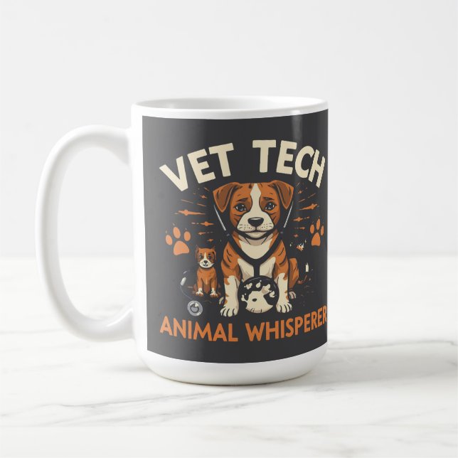 Caneca De Café Vet Tech Animal Whperer Cute Puppy Stethoscope (Esquerda)