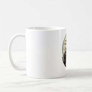 Caneca De Café Vetor de Casa Assombrada Gato de Halloween Vintage