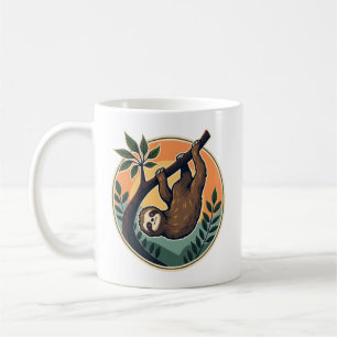 Caneca De Café Vetor de Preguiça Vintage Símbolo Retro de Fauna 2