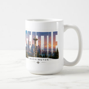 Caneca De Café ☕ Viagem a Seattle - Vista da Montanha da Skyline