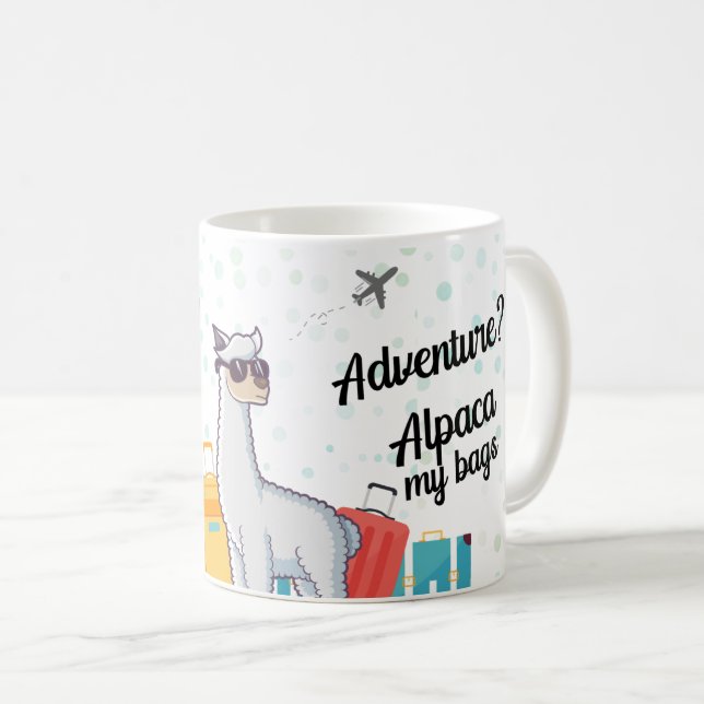 Caneca De Café Viagem Adventure aguarda o Funny Alpaca (Frente Esquerda)