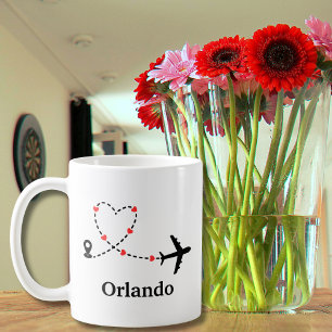 Caneca De Café Viagem Avião Corações Minimalista Localização Pers