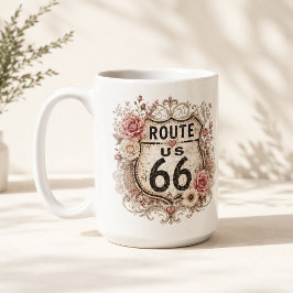 Caneca De Café Viagem de carro pela Estrada 66 com rosas cor-de-r